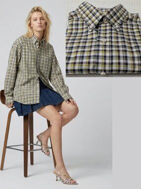 100% Cotton Button-Down Olive Plaid Shirt Denver Hayes Never-Iron